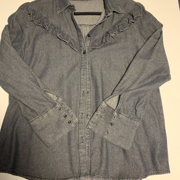 Fifth Label Black Denim Ruffle Button down - Picture 2 of 7